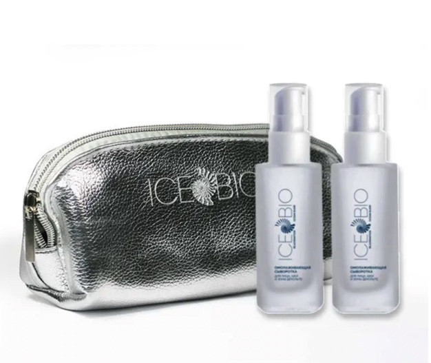 ICE BIO. Набор Сыворотка  2 шт омолаживающая для лица, шеи и зоны декольте 30мл, в косметичке в Тольятти 